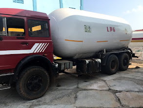 Go-Gas bulk LPG tanker truck at depot in Ghana — commercial LPG supply and delivery